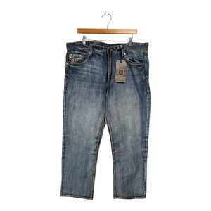 Axel Jeans Treadwell Relaxed Straight Fit Men’s Embellished Faded JeanNew 38 X32